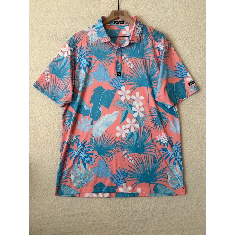 Bad Birdie Golf Polo Shirt Mens XL Pink Tropical Floral Performance Stretch